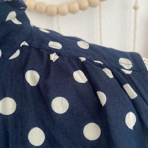 J. Crew navy polka dot shirt dress sleeveless tunic cream blue tie waist medium - Picture 8 of 15